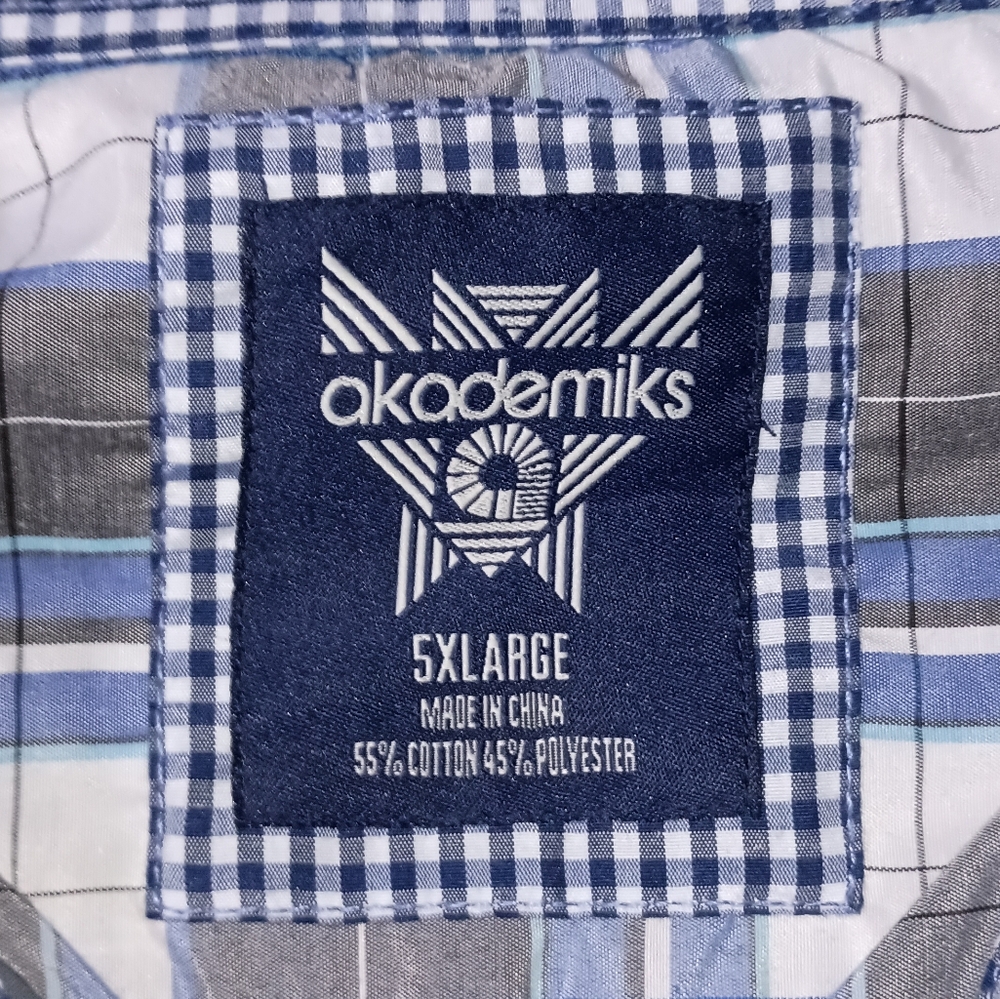 Mens Akademiks Black Blue White Plaid Button Front Shirt Size 5XL XXXXXL - Picture 8 of 11